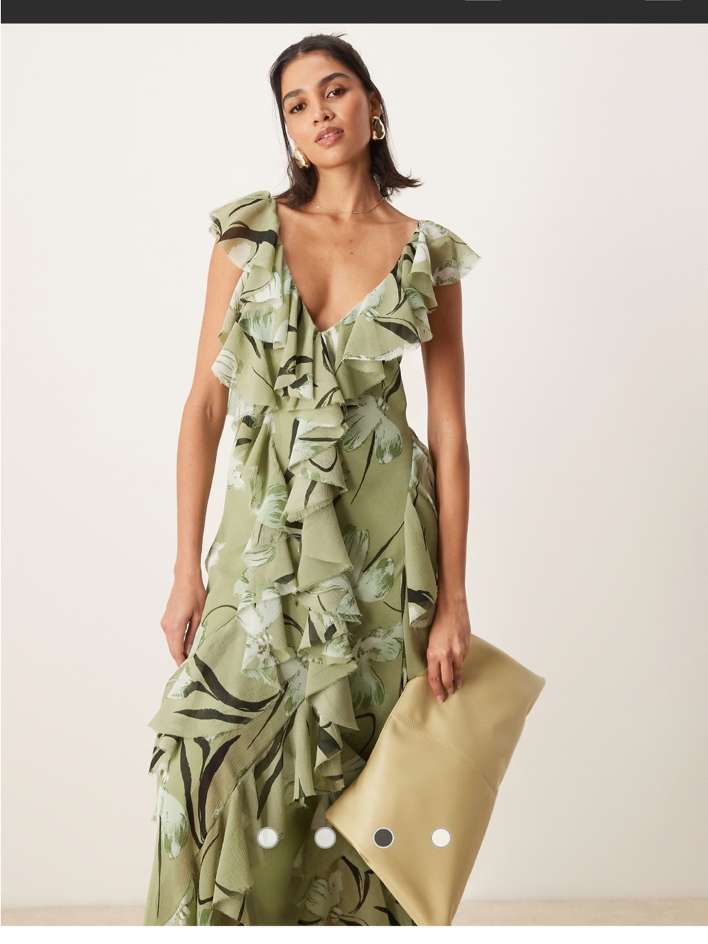 ASOS Sage Green Floral Ruffle Maxi Dress